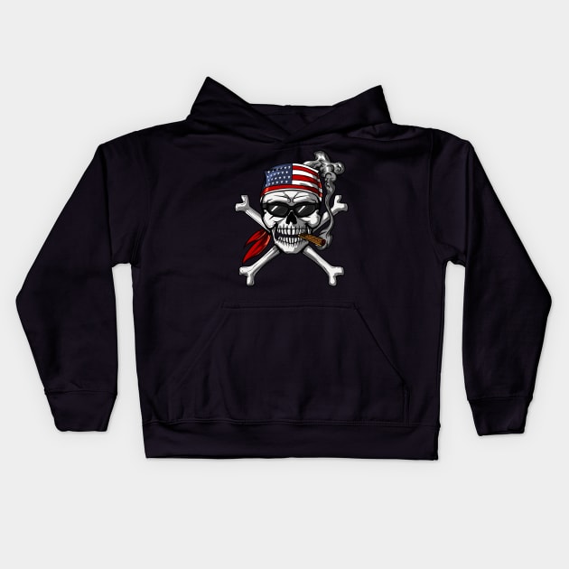 Pirate Skull American Flag Crossbones Kids Hoodie by underheaven